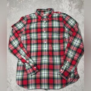 J.Crew Factory Women’s 100% Cotton Flannel Red White Green Buttoned Neck Shirt S